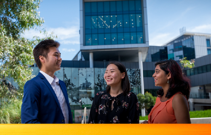 Three international students discussing post study work rights in Adelaide